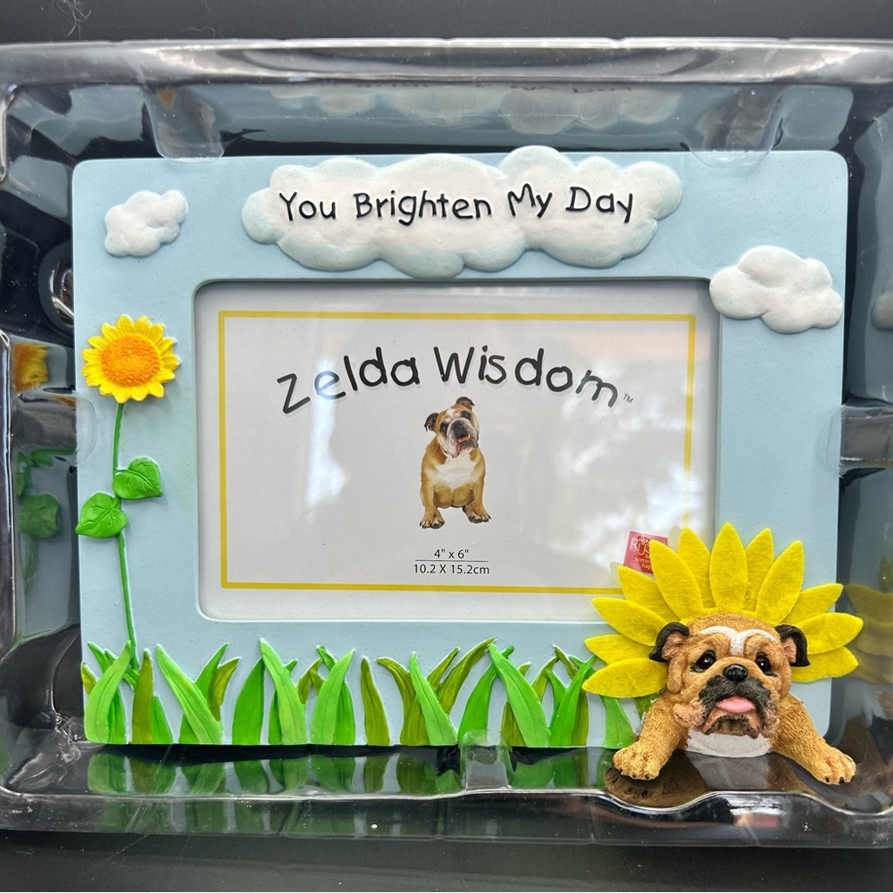 NWT Russ “You Brighten My Day" Blue & Yellow Dog Picture Frame